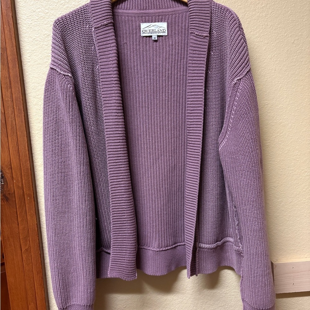 Overland Women's 100% Cotton Cardigan Sweater in Dusty Rose/ Pale Purple